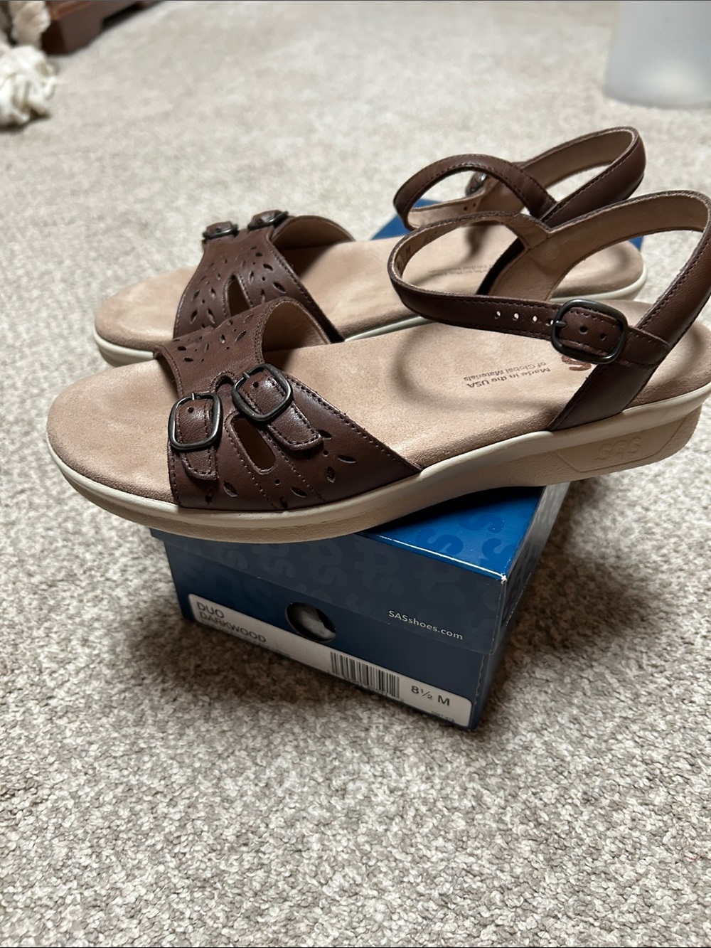 SAS Duo Darkwood Leather Slingback Sandal with Buckle Straps 8 1/2 M